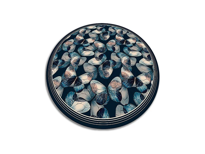 Teppich Vinyle 80cm für das Wohnzimmer Dekorativ Rund Wasserdicht Küchenmatte PVC - Schmetterlinge