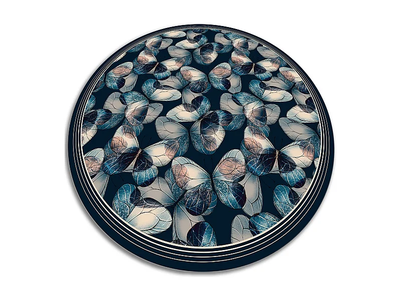 Tappeto Vinile 80cm Moderno Per la Cucina e il Soggiorno Rotondo Impermeabile PVC - Farfalle
