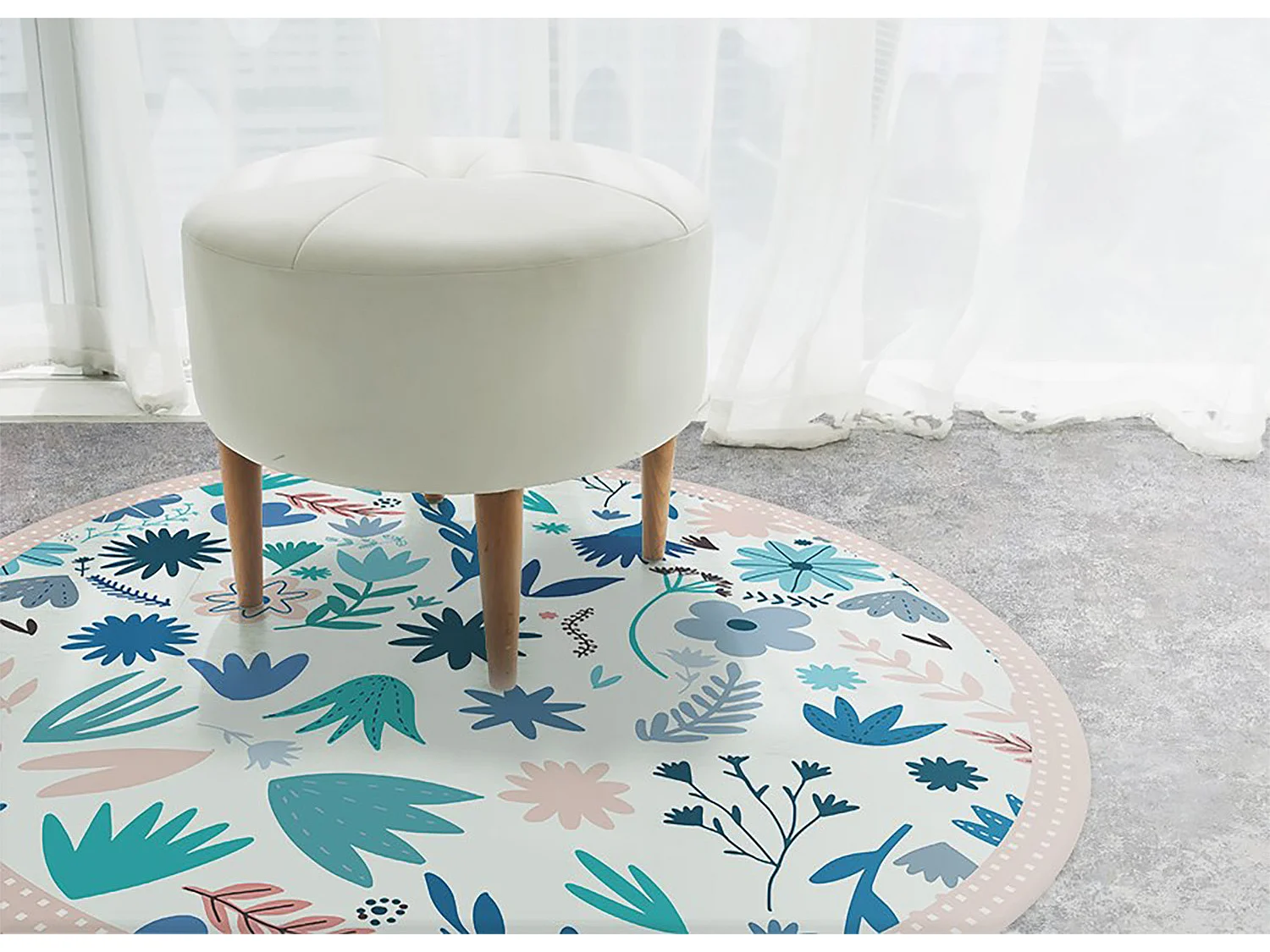 Tapis Vinyle 110cm Pour la Cuisine Rond PVC Salon Linoléum Imperméable - fleurs de pré