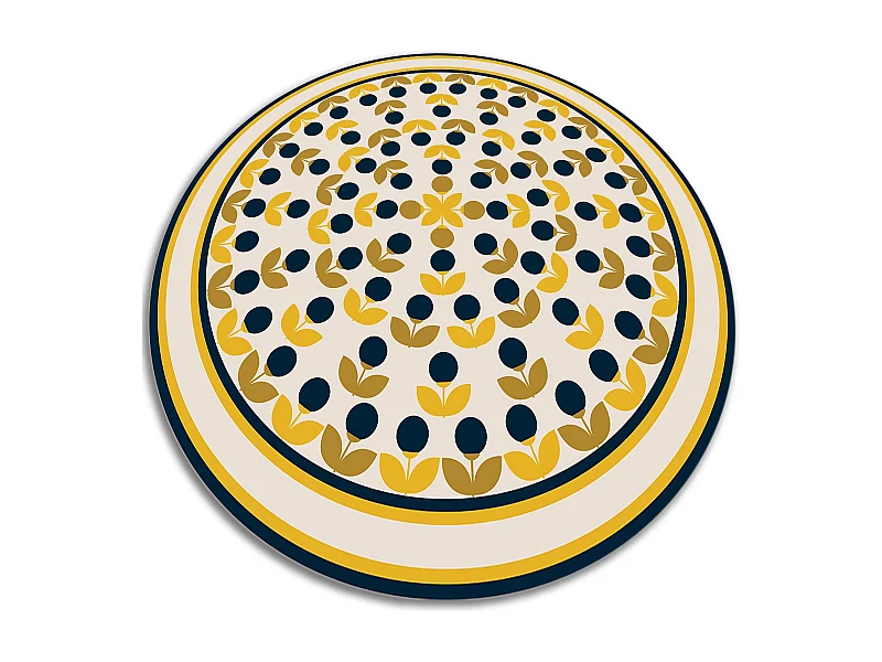 Teppich Vinyle 50cm Küchenmatte für das Wohnzimmer Rund PVC Dekorativ Wasserdicht - Wiederholbare Blumen