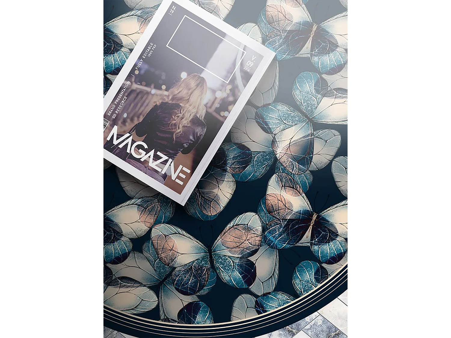 Tapis Vinyle 130cm Linoléum Imperméable Salon Rond PVC Pour la Cuisine - Papillons