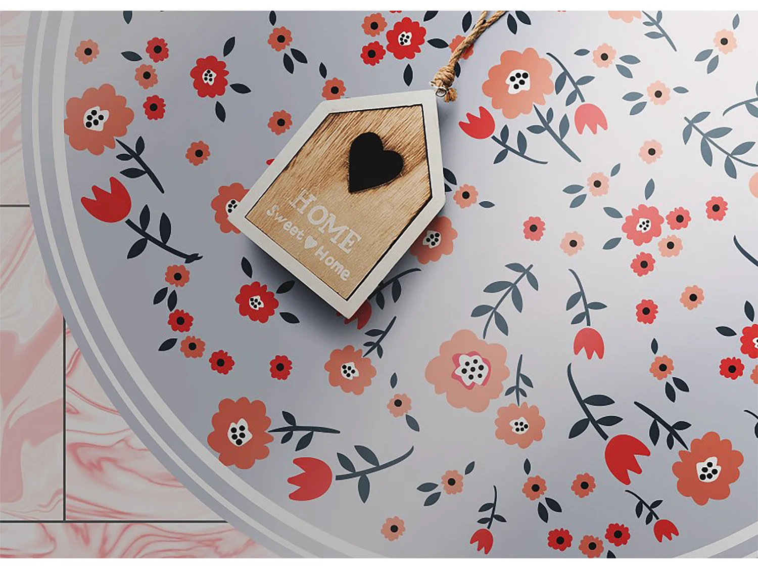 Tappeto Vinile 150cm Moderno Impermeabile Rotondo Per la Cucina e il Soggiorno PVC - Fiori di campagna