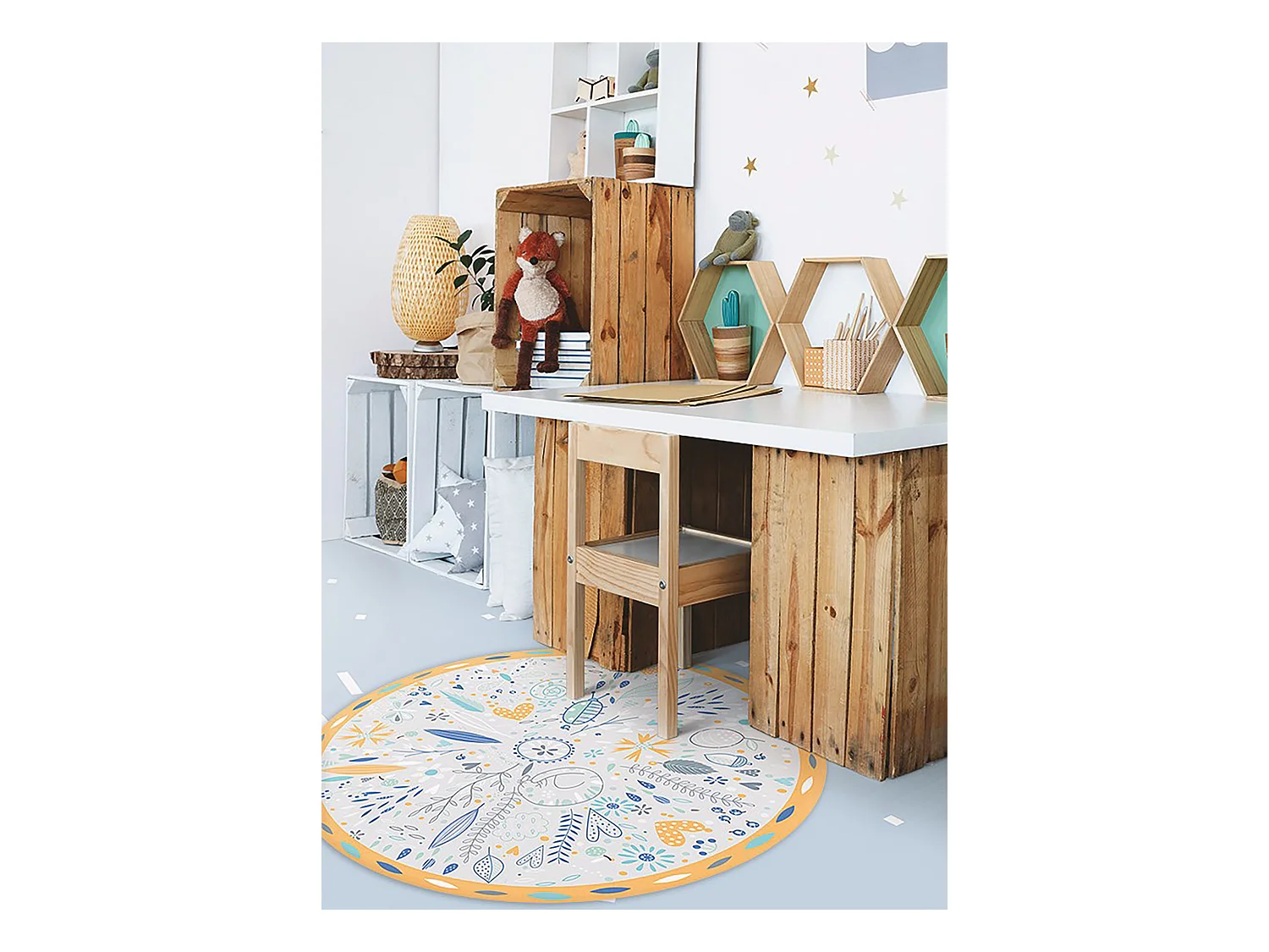 Teppich Vinyle 80cm für das Wohnzimmer Dekorativ Rund Wasserdicht Küchenmatte PVC - Wiesenmotive