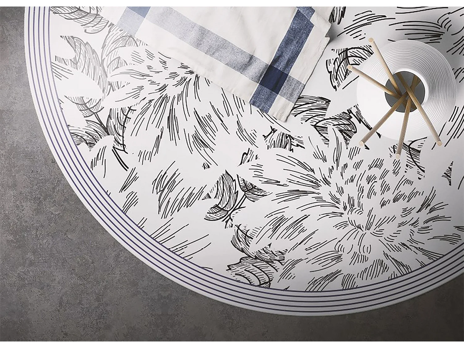 Alfombra Vinílica 100cm Redonda Vinilo Salón Decoración PVC Impermeable de Cocina - Los contornos de los cogollos.