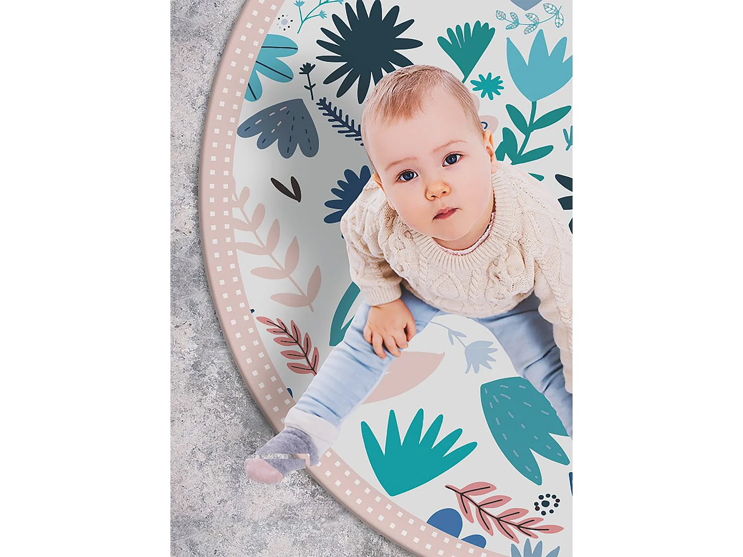 Tapis Vinyle 100cm Pour la Cuisine Rond PVC Salon Linoléum Imperméable - fleurs de pré