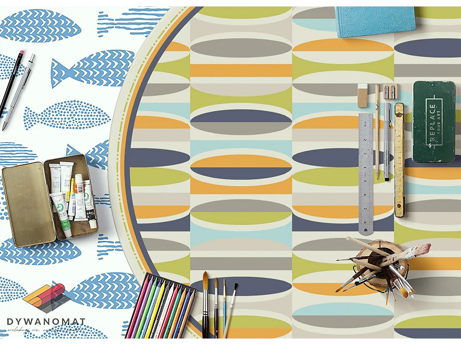 Tapis Vinyle 150cm Linoléum Imperméable Salon Rond PVC Pour la Cuisine - Ovales géométriques