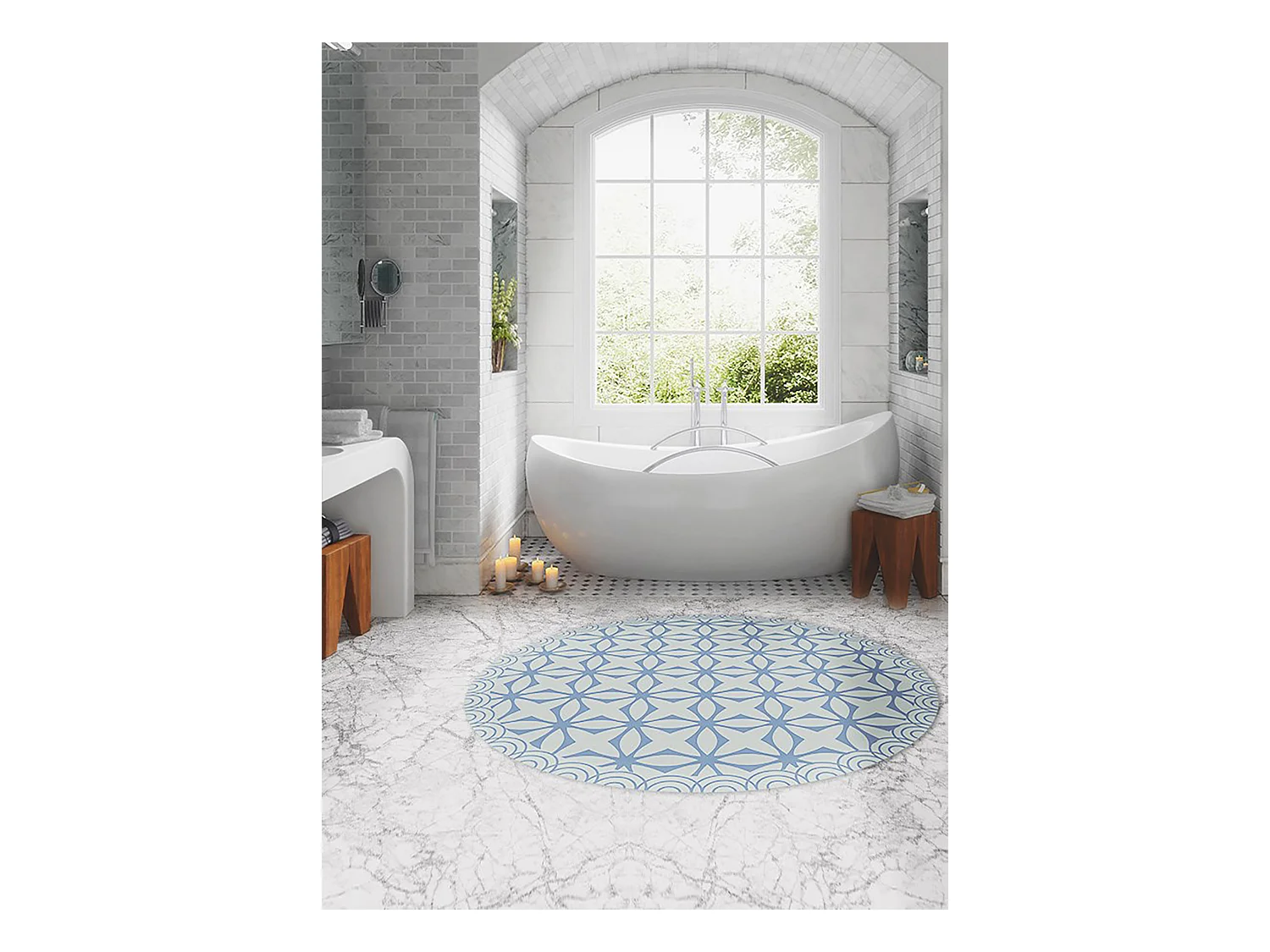 Tapis Vinyle 60cm PVC Linoléum Imperméable Pour la Cuisine Salon Rond - Étoiles géométriques