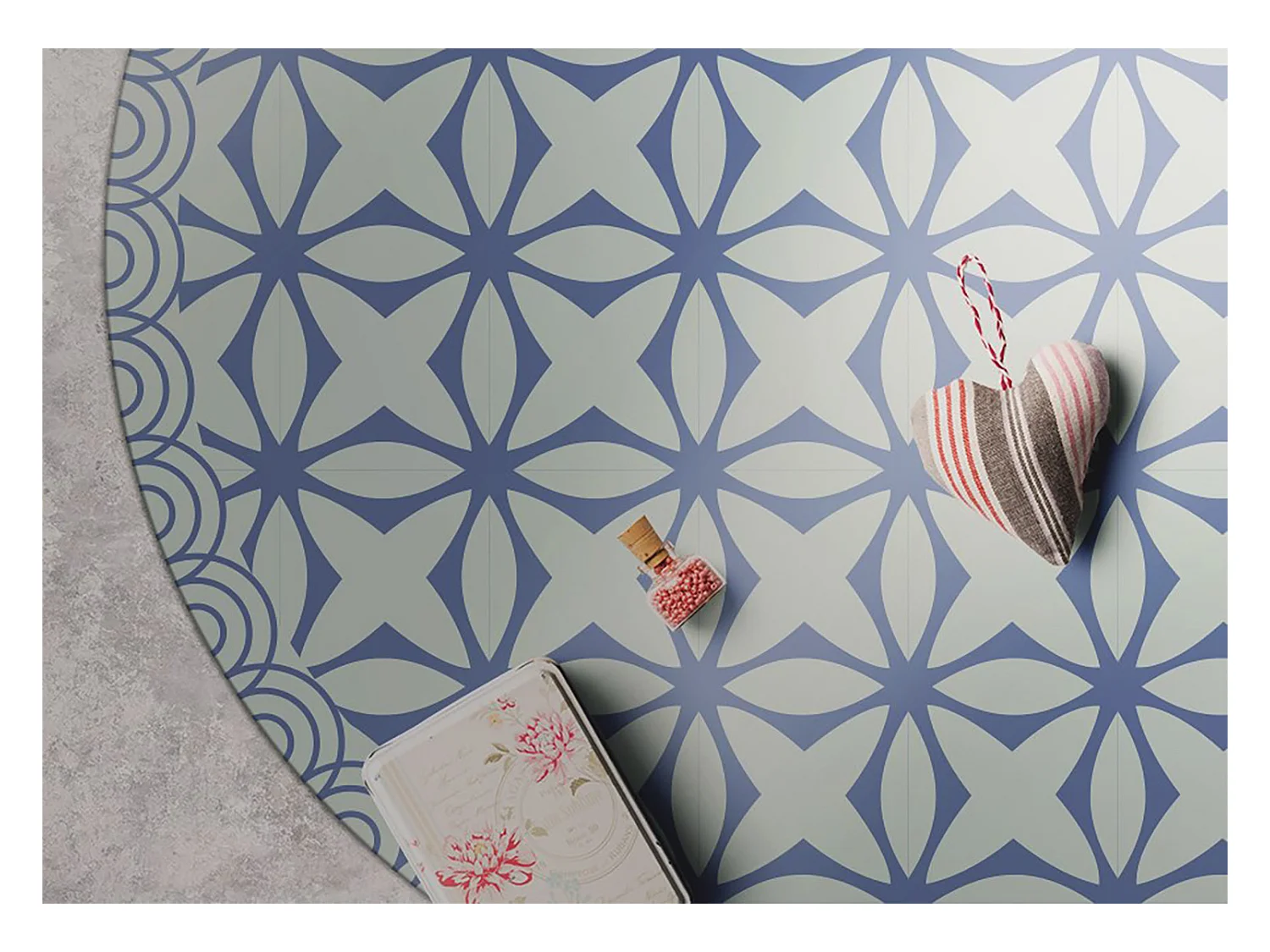 Tapis Vinyle 60cm PVC Linoléum Imperméable Pour la Cuisine Salon Rond - Étoiles géométriques