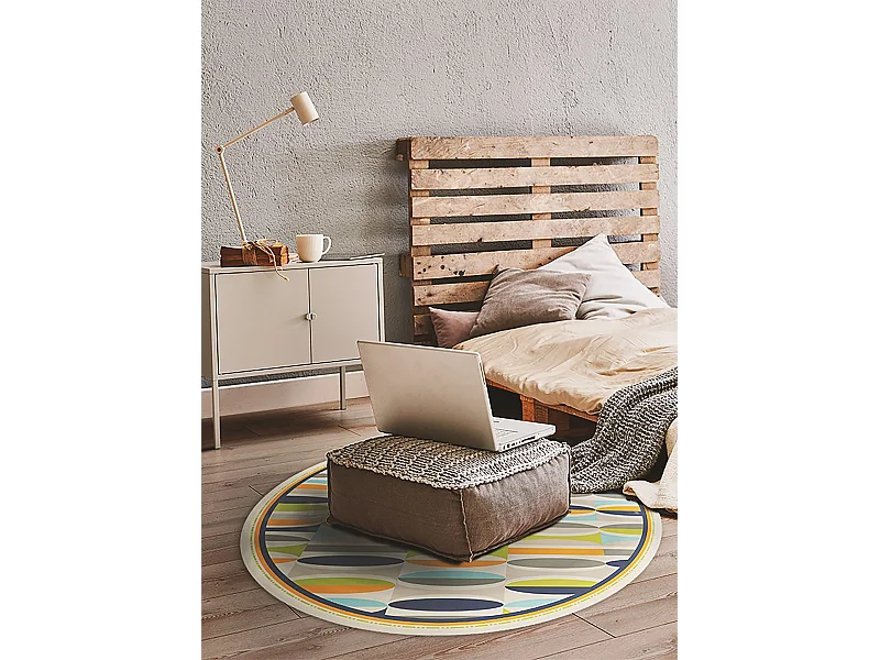 Tapijt Vinyl 100cm Decoratie Waterdichte Rond voor Woonkamer Keuken PVC - Geometrische ovalen