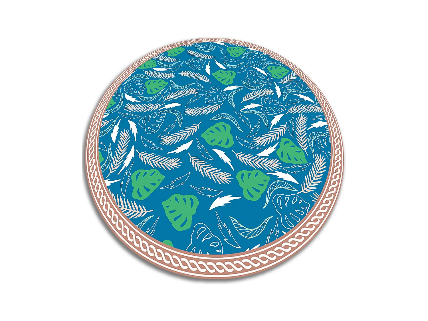 Tapis Vinyle 150cm PVC Linoléum Imperméable Pour la Cuisine Salon Rond - Feuilles hawaïennes