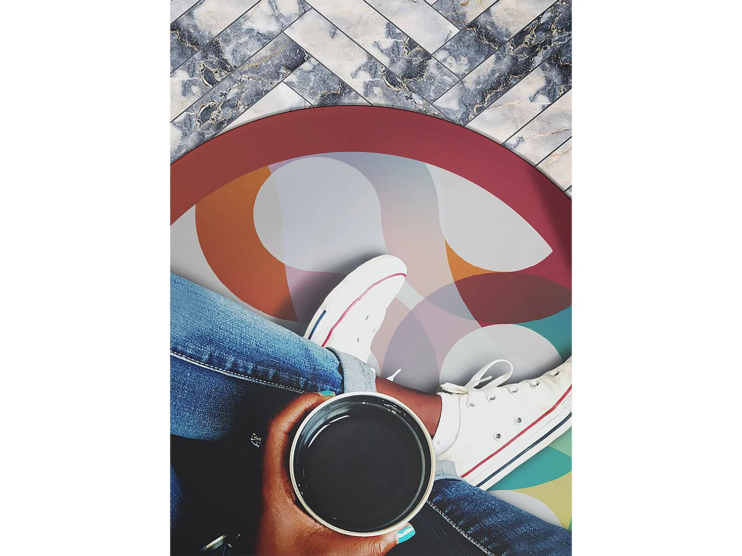 Tapis Vinyle 130cm Imperméable PVC Rond Salon Linoléum Pour la Cuisine - Formes abstraites