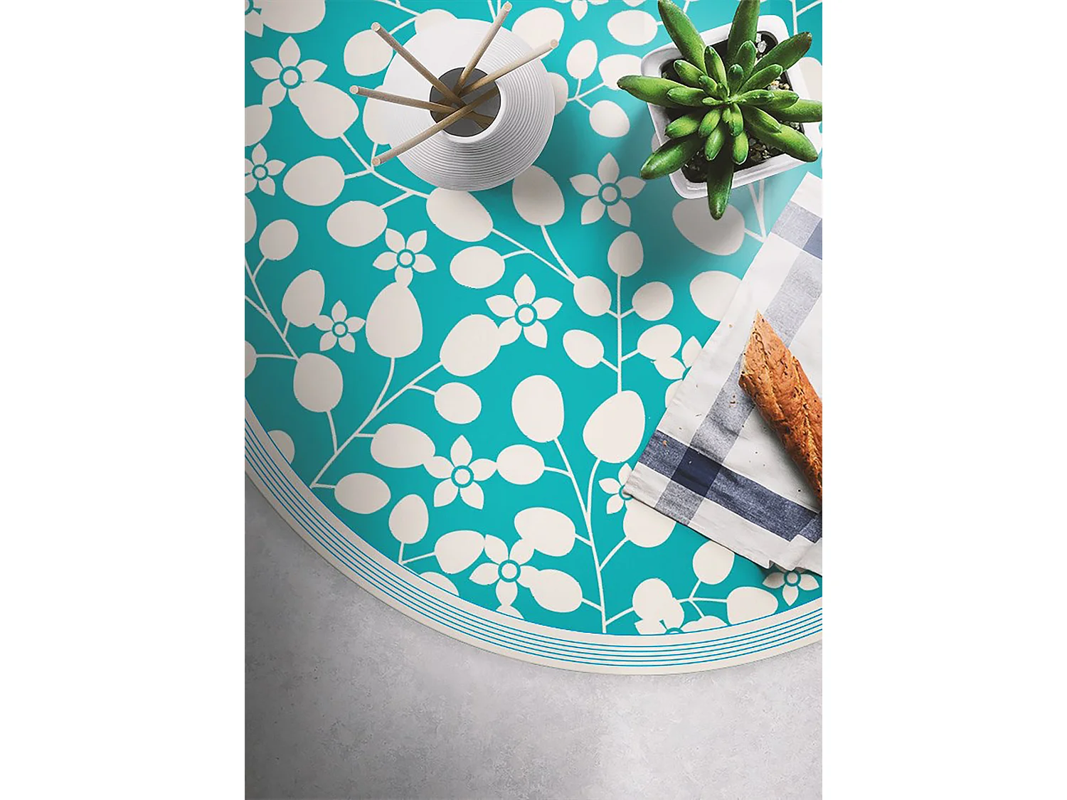 Teppich Vinyle 110cm für das Wohnzimmer Wasserdicht Küchenmatte Rund Dekorativ PVC - Blumentriebe