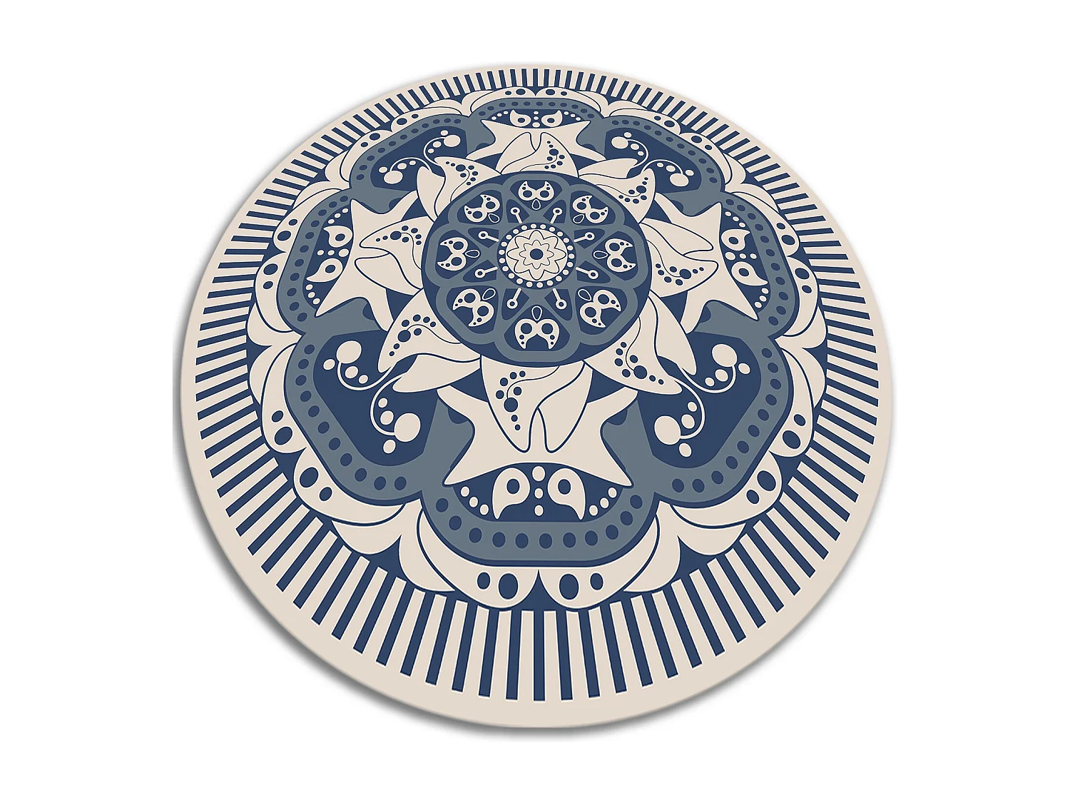 Tapis Vinyle 120cm Pour la Cuisine Rond Salon Imperméable PVC Linoléum - Mandalas floraux