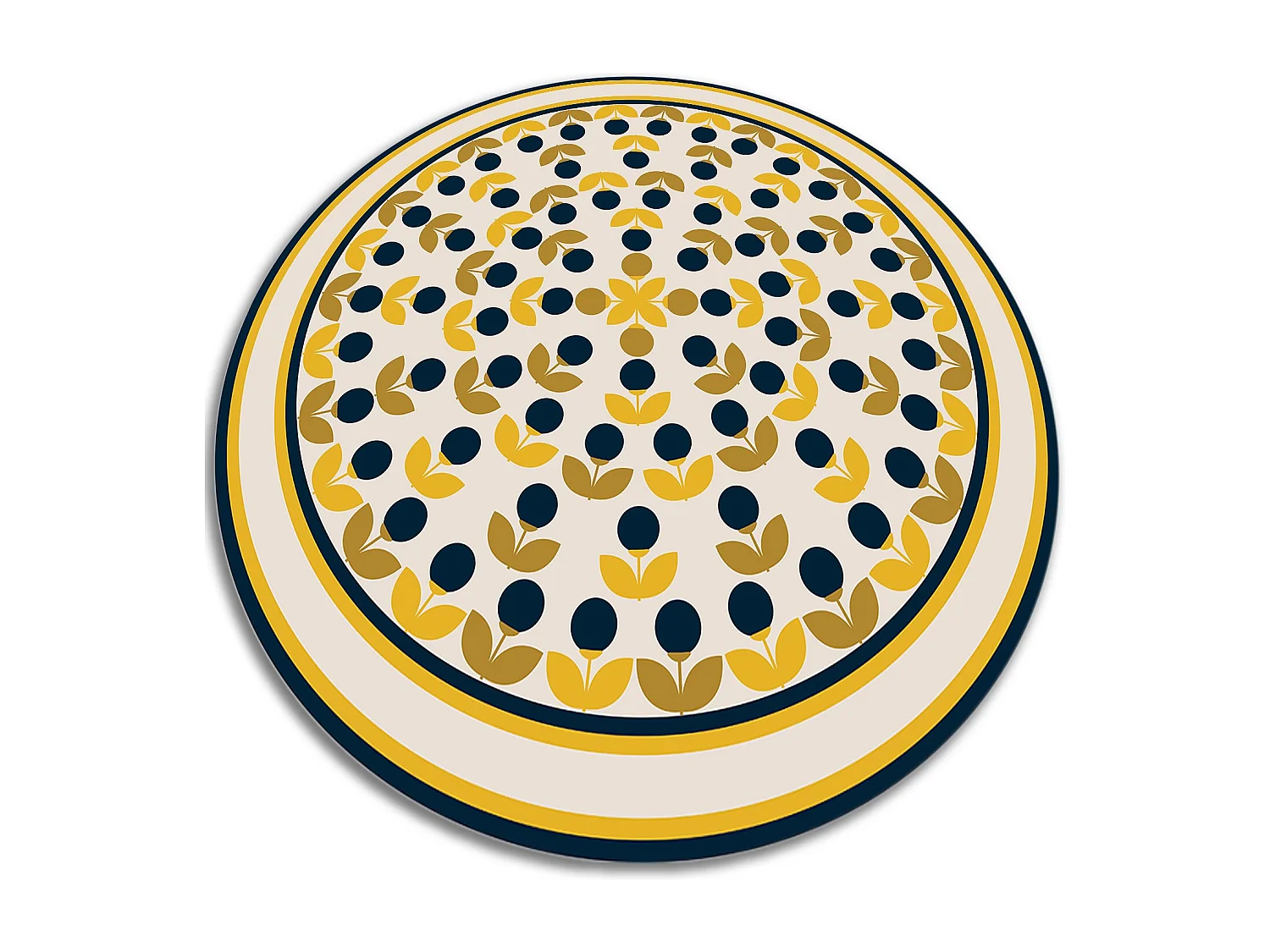 Tapis Vinyle 90cm PVC Linoléum Imperméable Pour la Cuisine Salon Rond - Fleurs reproductibles