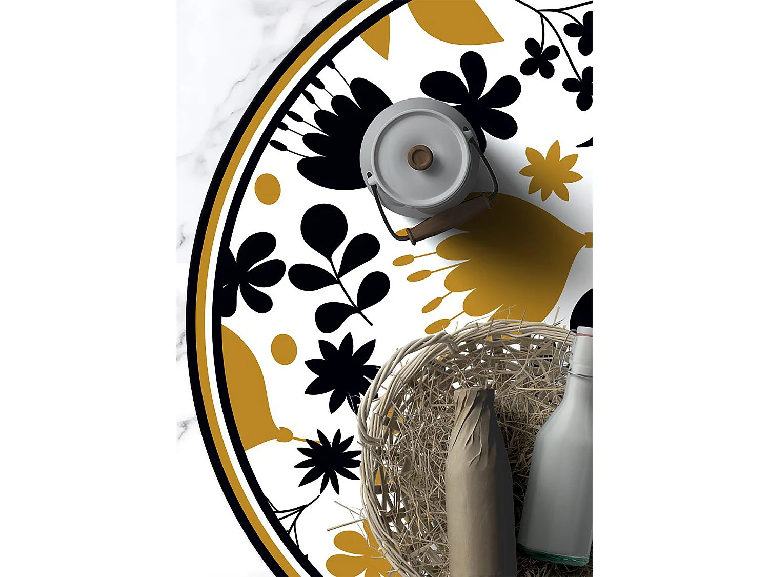 Teppich Vinyle 70cm PVC Wasserdicht Dekorativ Küchenmatte für das Wohnzimmer Rund - Blumenmuster