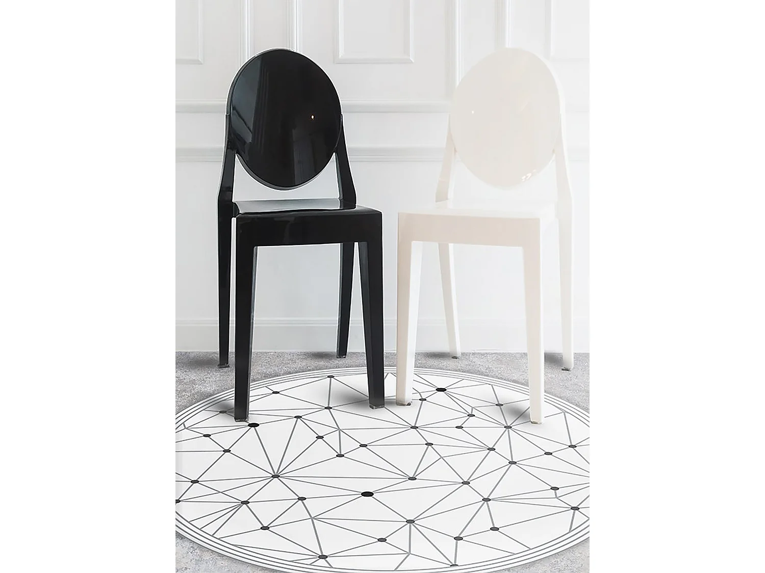 Teppich Vinyle 100cm Dekorativ Rund PVC für das Wohnzimmer Wasserdicht Küchenmatte - Geometrisches Gitter