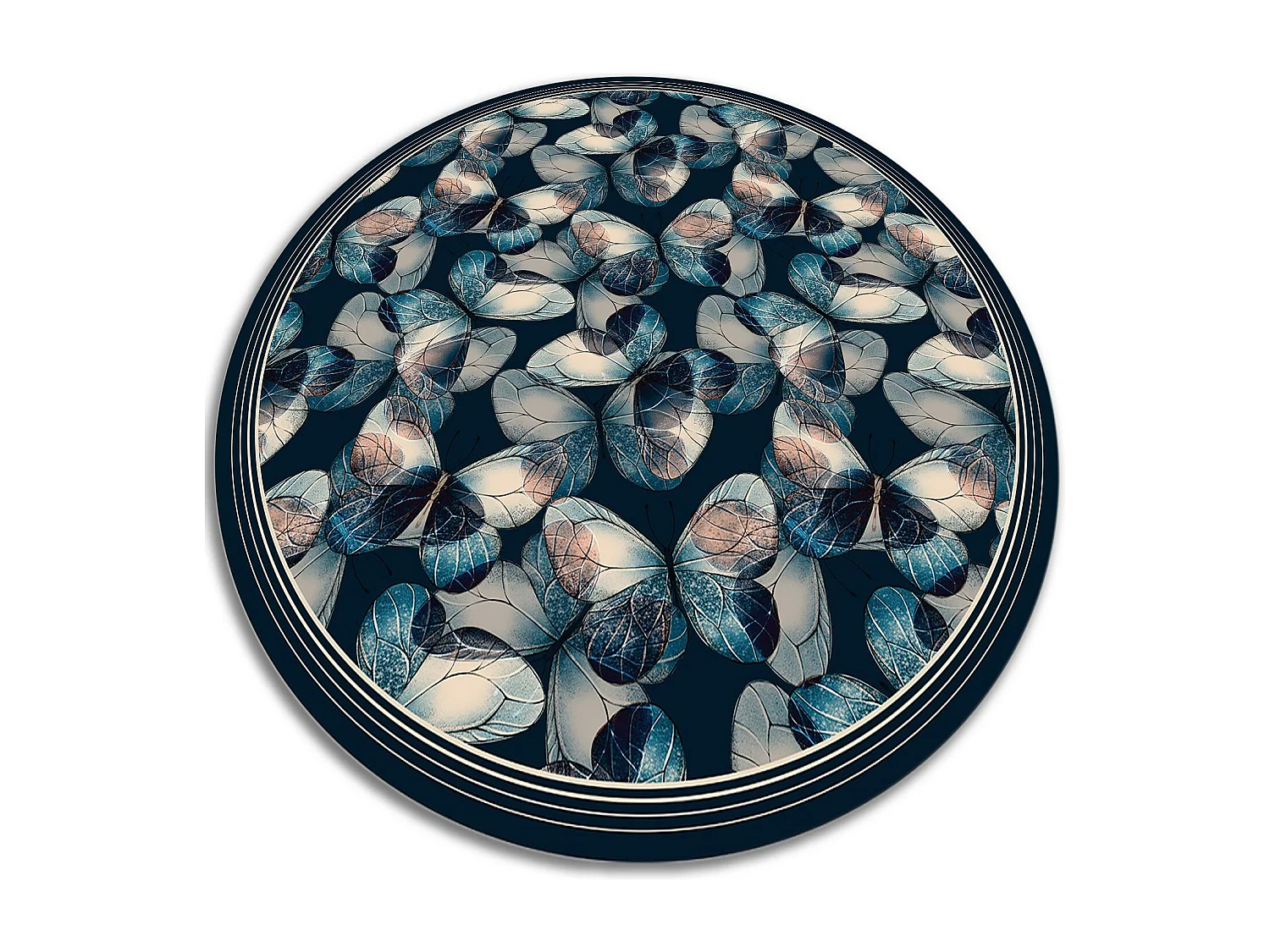 Tapis Vinyle 110cm Linoléum Imperméable Salon Rond PVC Pour la Cuisine - Papillons