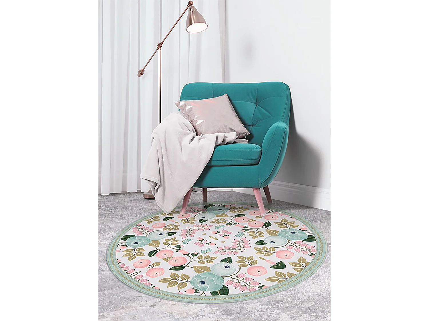 Tapis Vinyle 110cm Pour la Cuisine Imperméable Salon Rond PVC Linoléum - Fleur