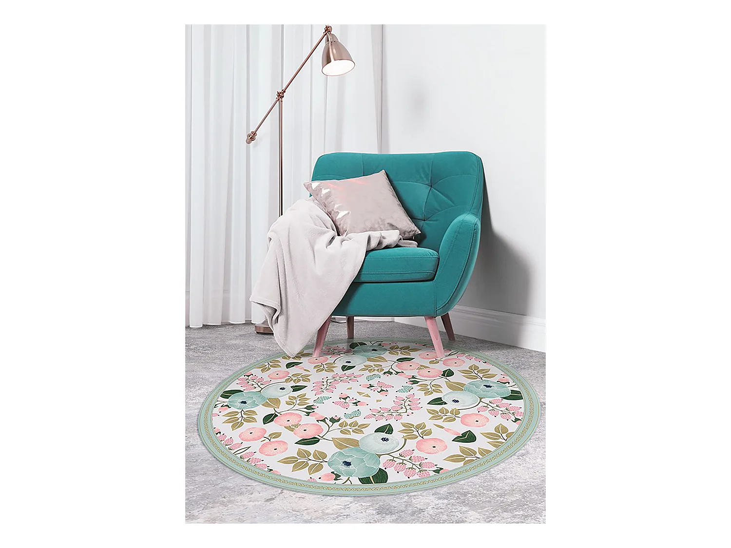 Tapijt Vinyl 110cm PVC Decoratie Waterdichte Rond voor Woonkamer Keuken - Bloem