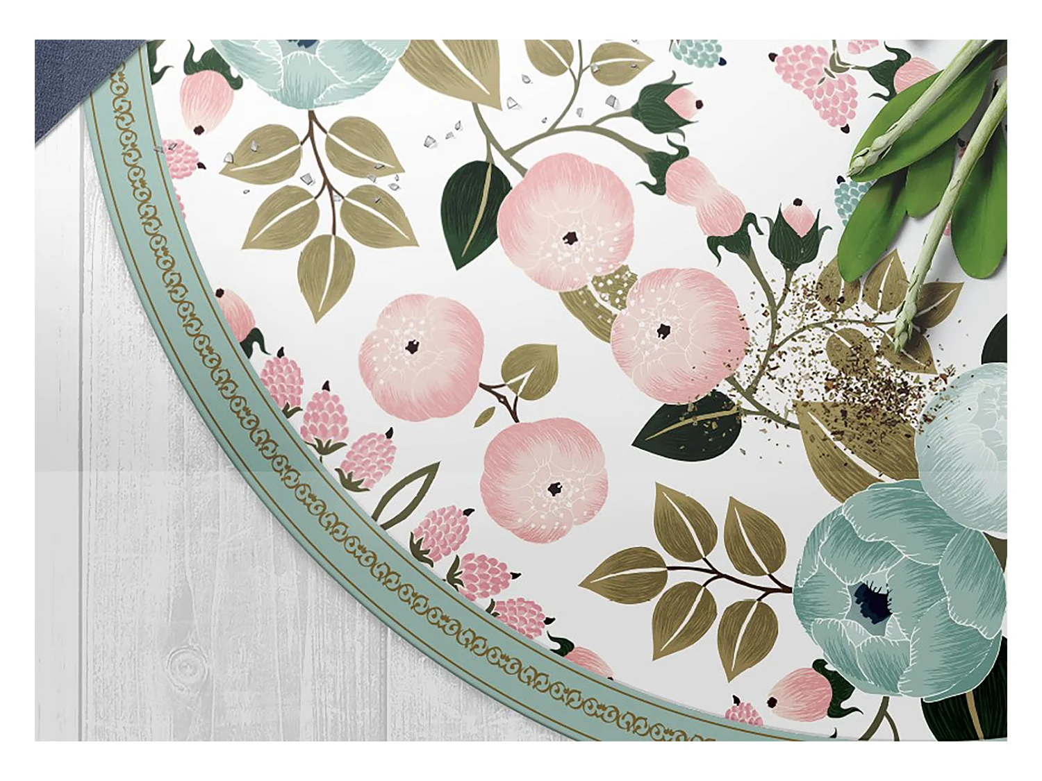 Tapijt Vinyl 110cm PVC Decoratie Waterdichte Rond voor Woonkamer Keuken - Bloem
