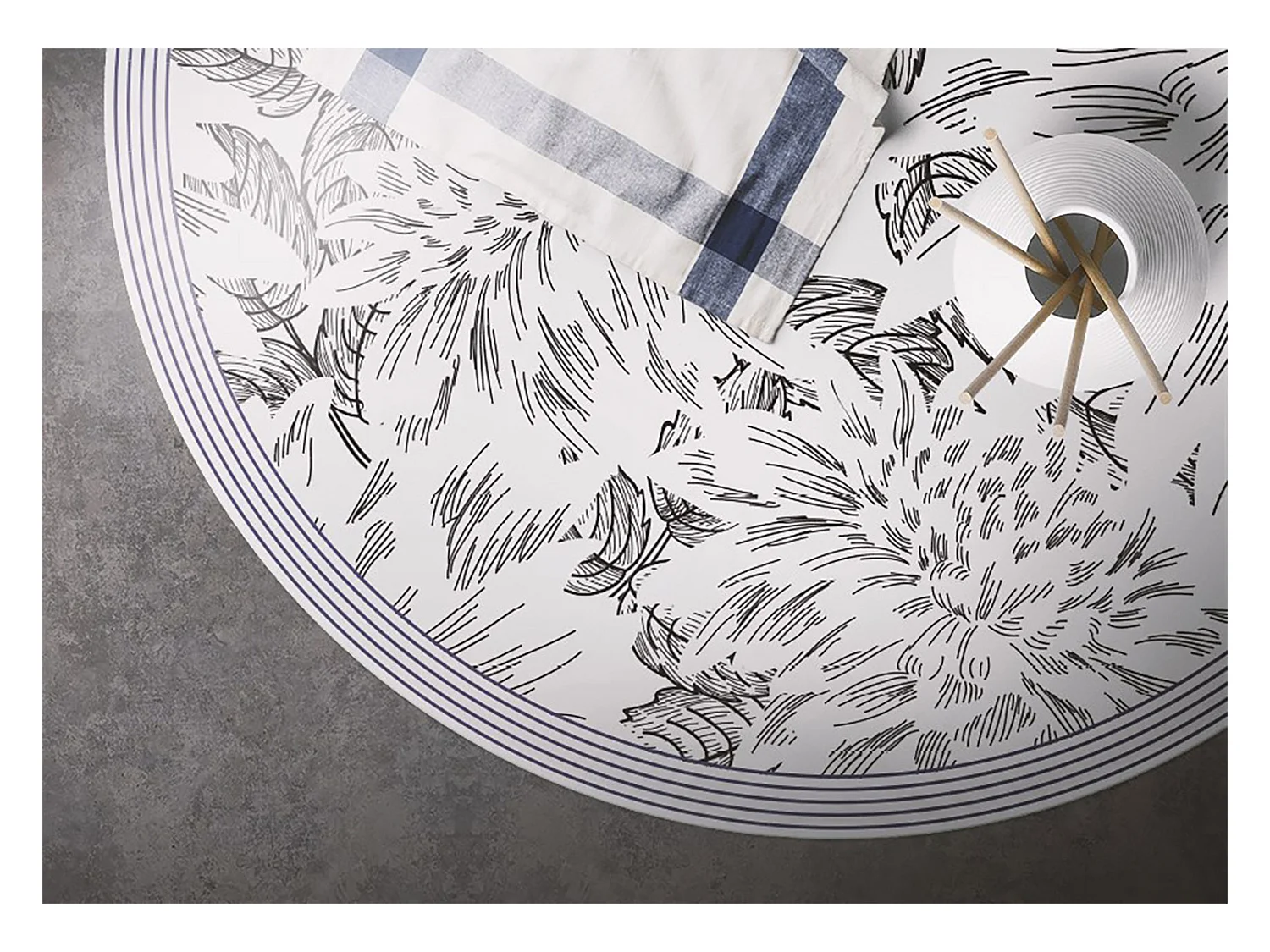 Teppich Vinyle 80cm Wasserdicht Dekorativ Rund Küchenmatte PVC für das Wohnzimmer - Die Umrisse der Knospen