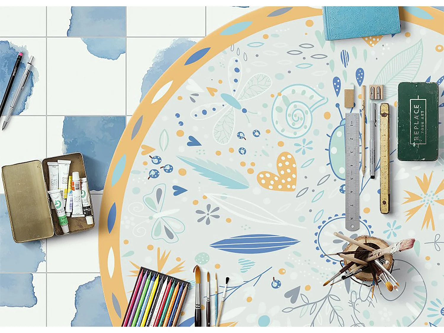 Tapijt Vinyl 70cm Decoratie Waterdichte Rond voor Woonkamer Keuken PVC - Weidemotieven