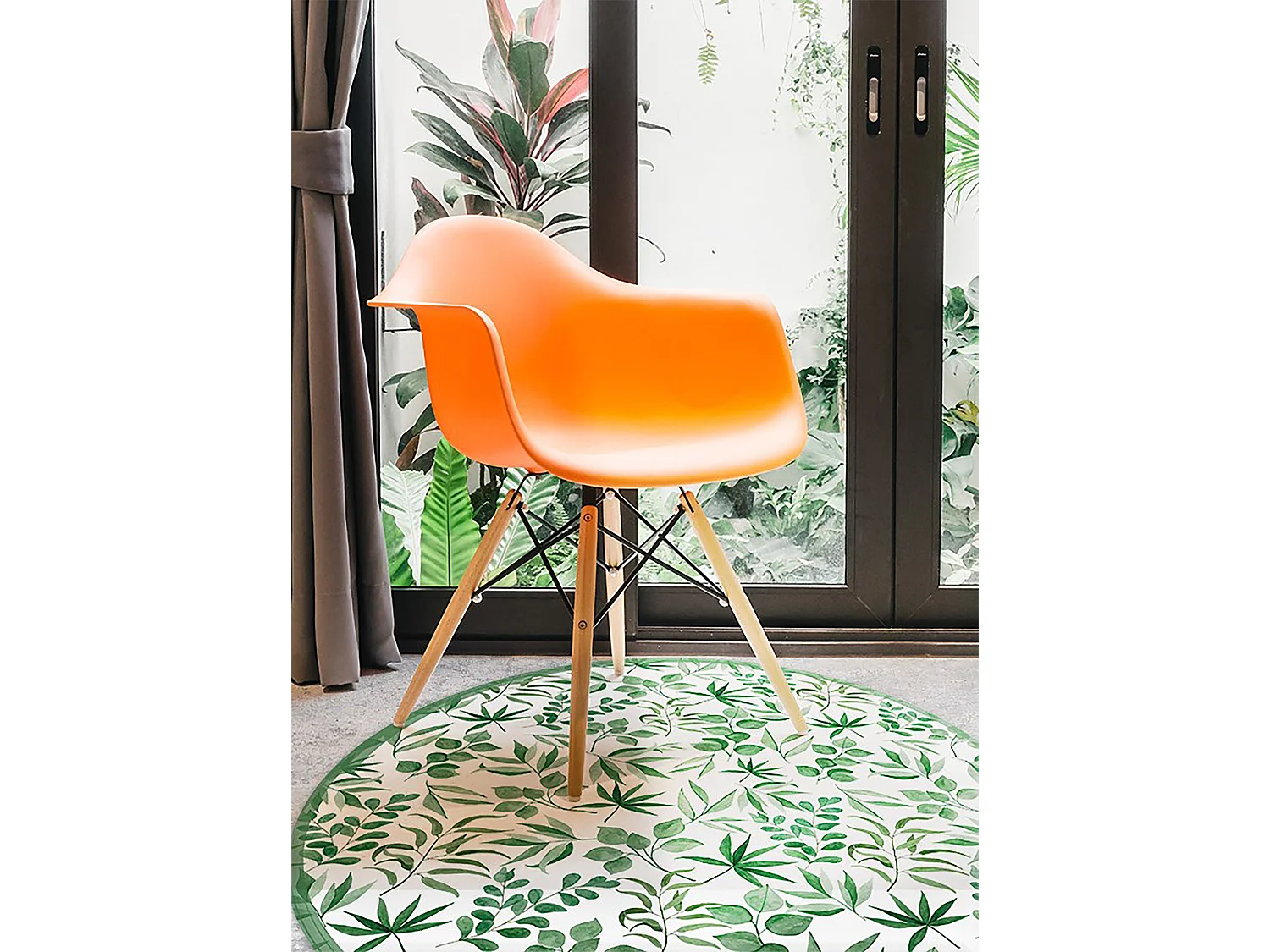 Teppich Vinyle 50cm PVC Wasserdicht Dekorativ Küchenmatte für das Wohnzimmer Rund - Kleine Blätter