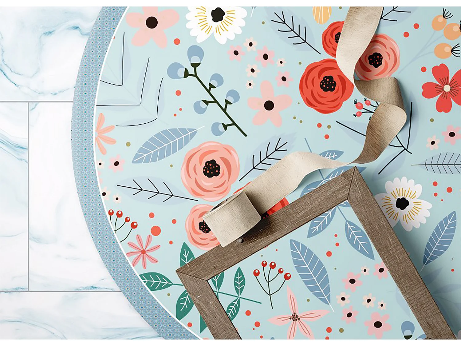 Tapijt Vinyl 60cm Waterdichte Rond PVC Decoratie voor Woonkamer Keuken - Weide bloemen