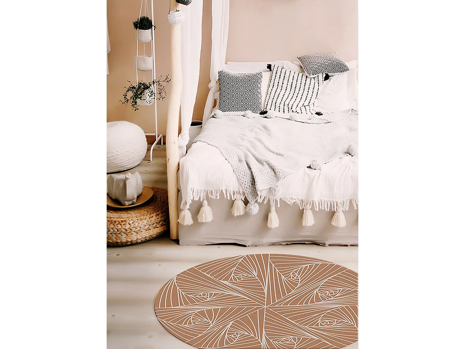 Tapis Vinyle 100cm Pour la Cuisine Rond PVC Salon Linoléum Imperméable - toile d'araignée