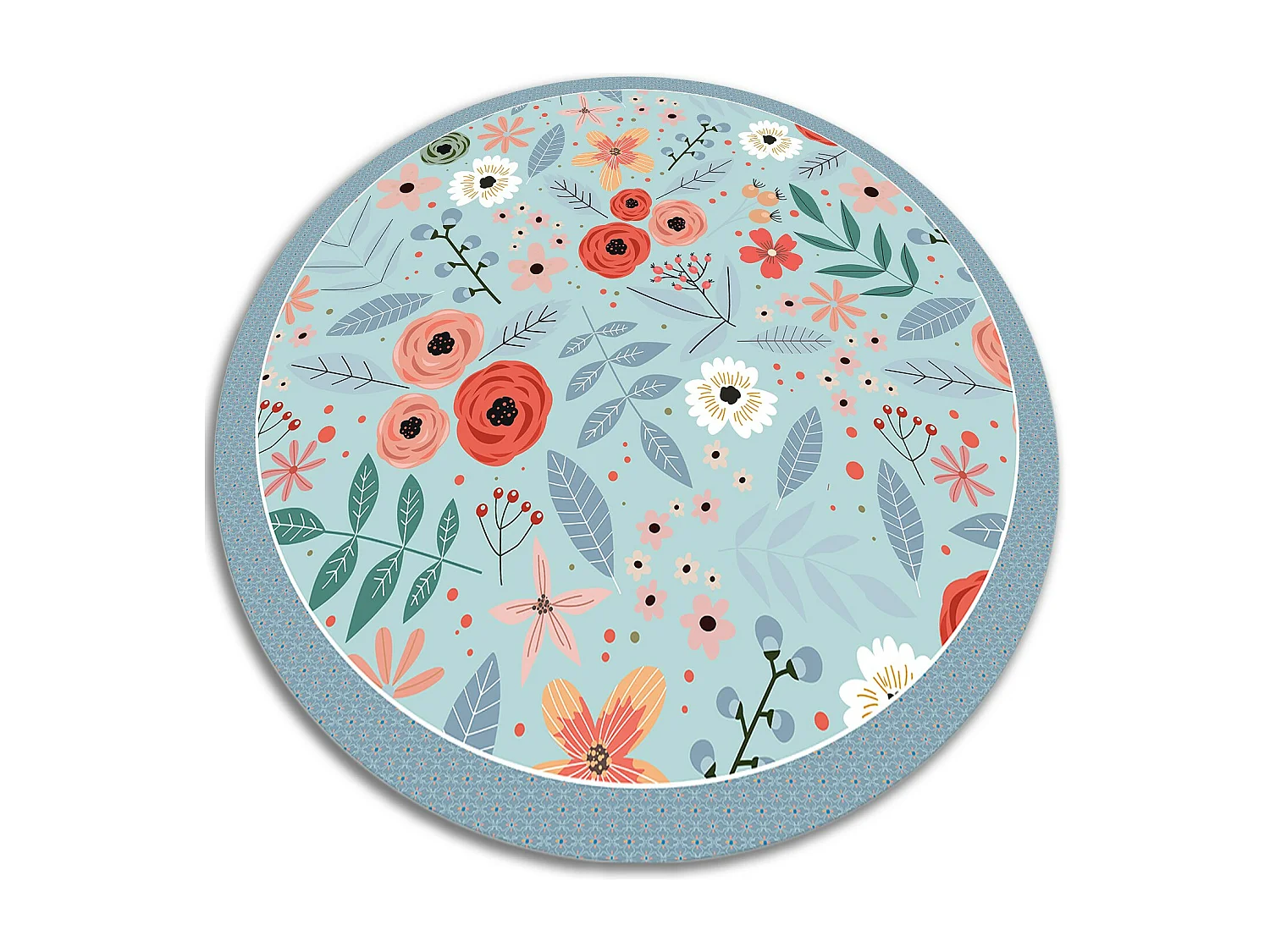 Tapis Vinyle 110cm Salon Linoléum Pour la Cuisine Imperméable Rond PVC - fleurs de pré