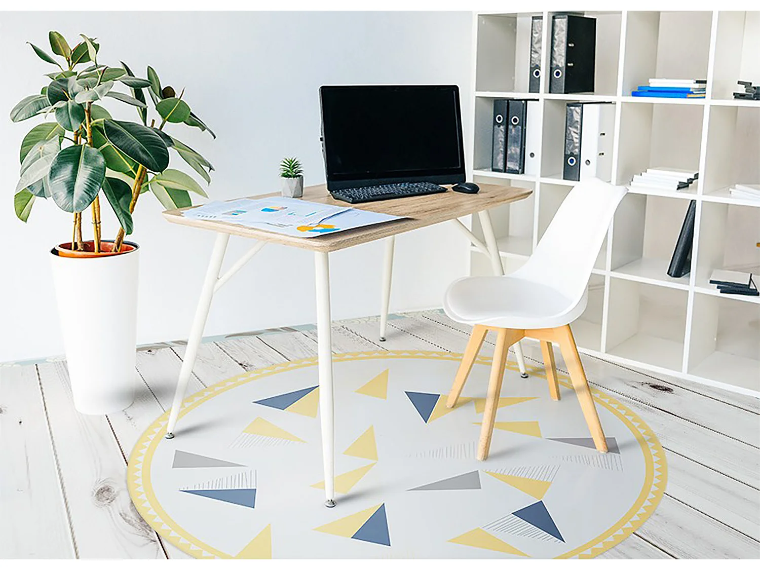 Teppich Vinyle 60cm PVC Wasserdicht Dekorativ Küchenmatte für das Wohnzimmer Rund - Geometrische Dreiecke