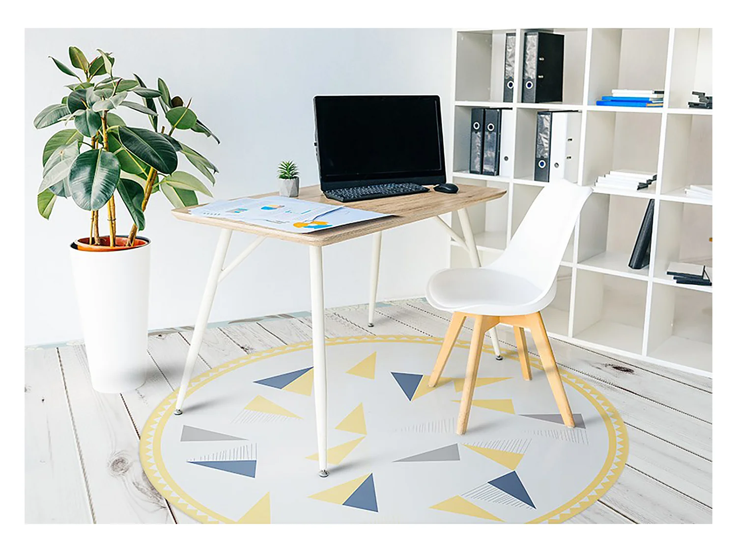 Alfombra Vinílica 60cm PVC Redonda Impermeable Vinilo de Cocina Salón Decoración - Triángulos geométricos