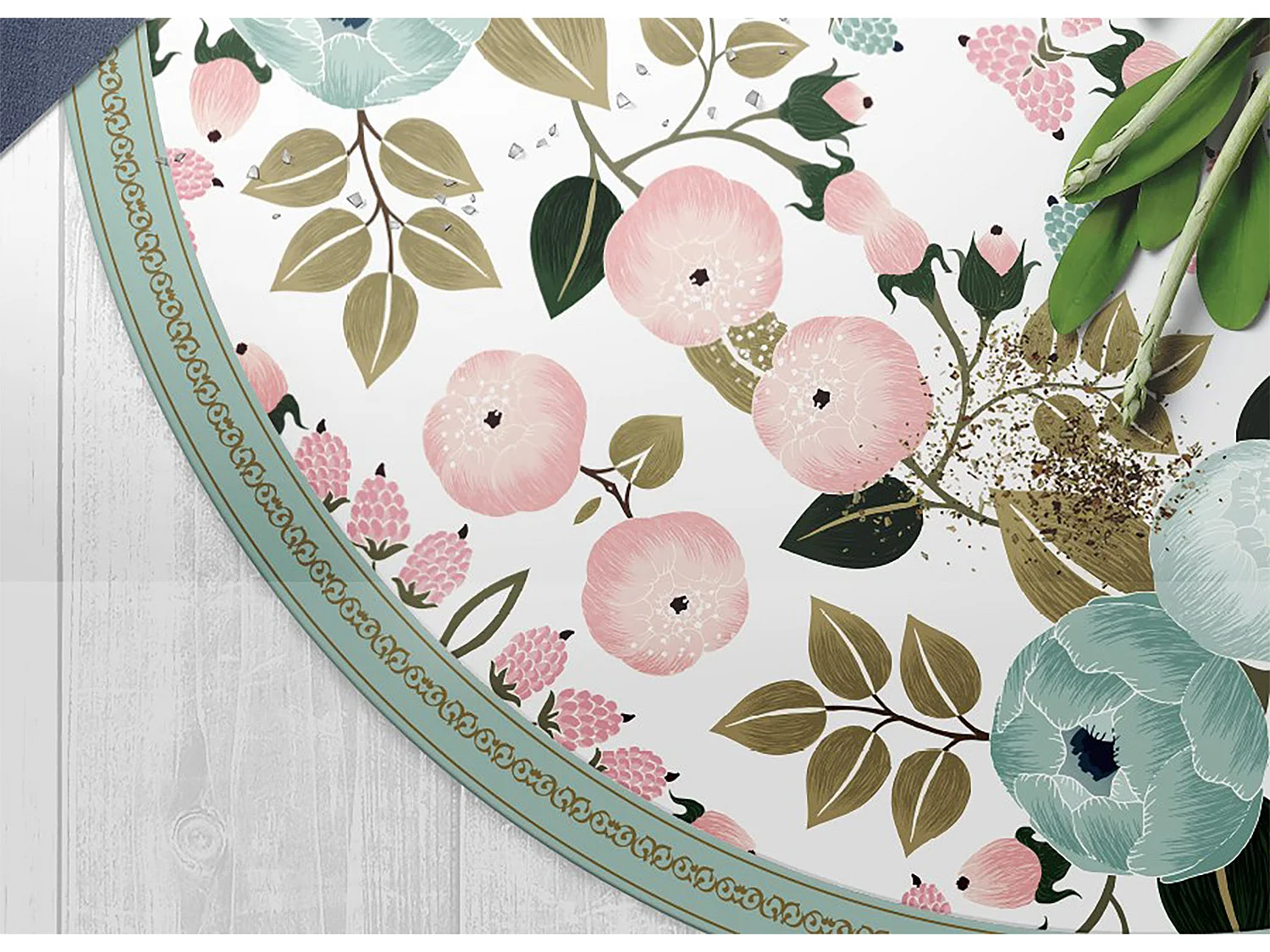 Teppich Vinyle 90cm PVC für das Wohnzimmer Dekorativ Rund Wasserdicht Küchenmatte - Blume