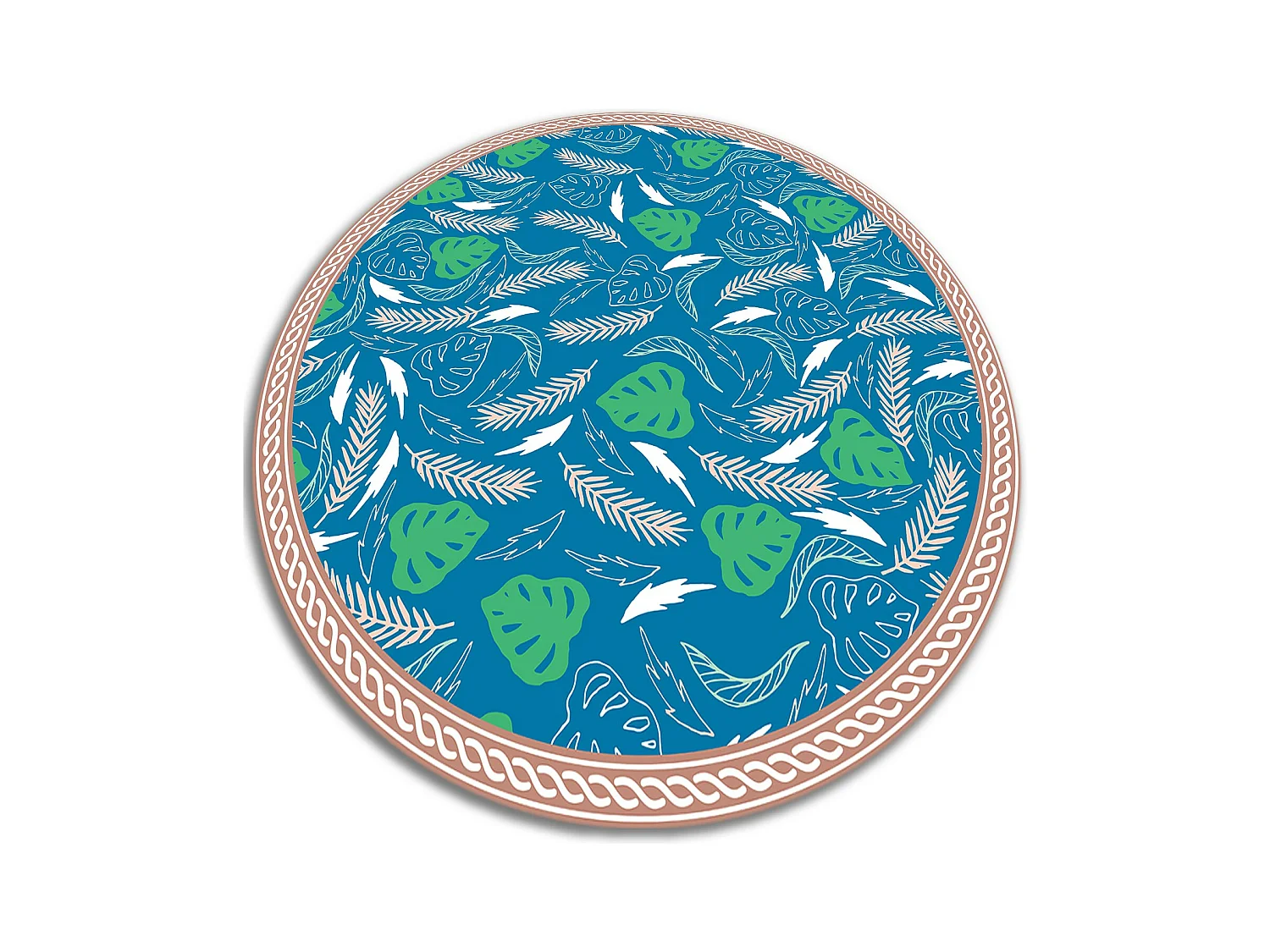 Tapis Vinyle 140cm PVC Linoléum Imperméable Pour la Cuisine Salon Rond - Feuilles hawaïennes