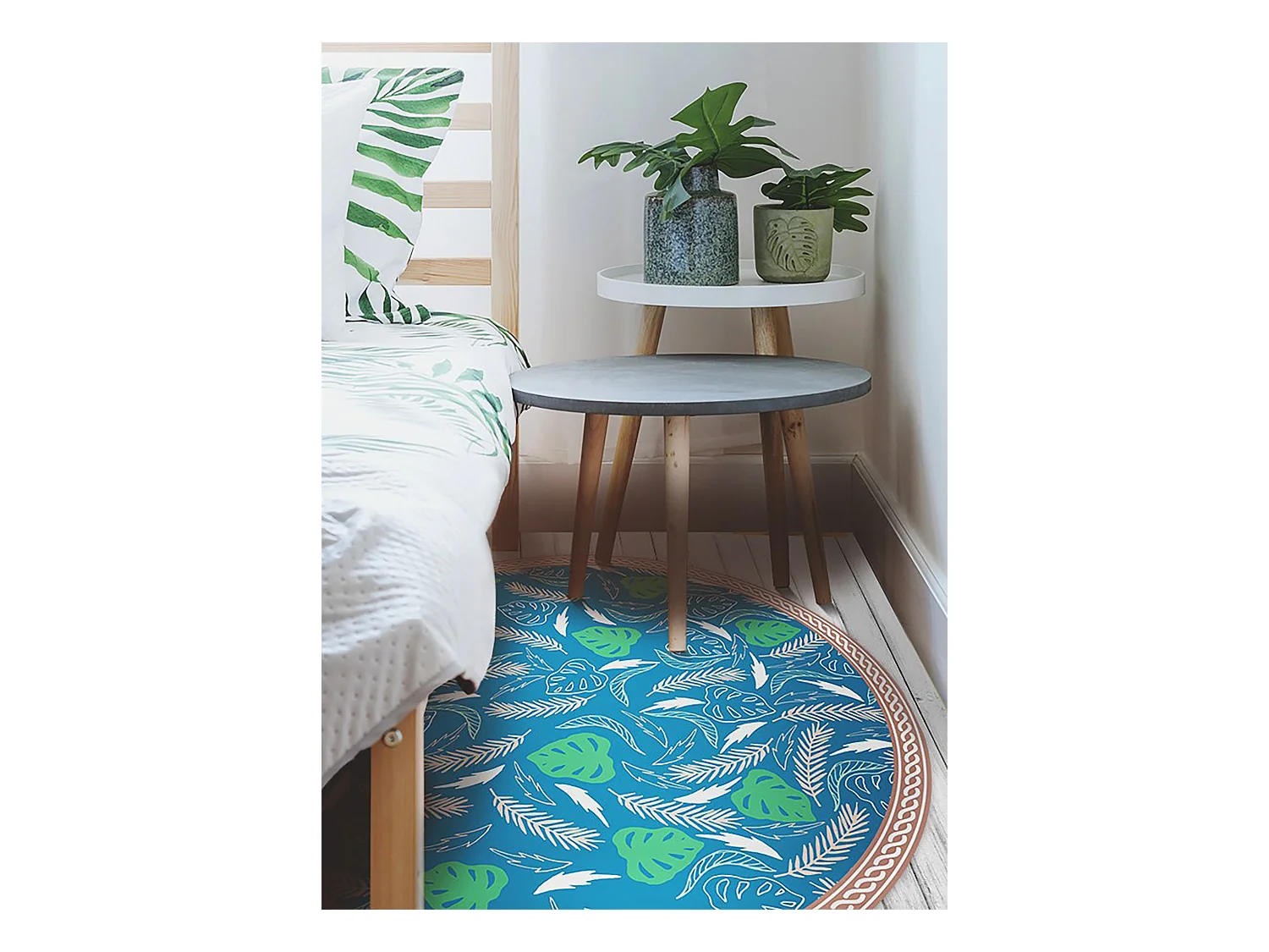 Teppich Vinyle 140cm Küchenmatte für das Wohnzimmer Rund PVC Dekorativ Wasserdicht - Hawaiianische Blätter