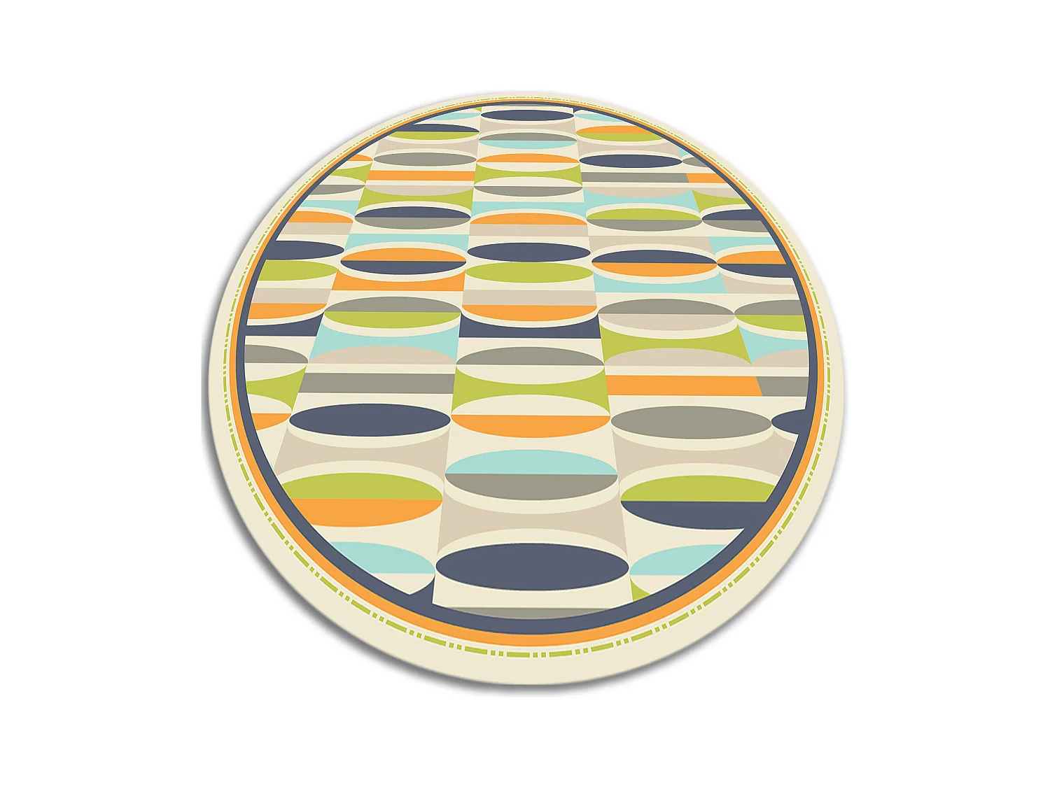 Tapis Vinyle 90cm Linoléum Imperméable Salon Rond PVC Pour la Cuisine - Ovales géométriques