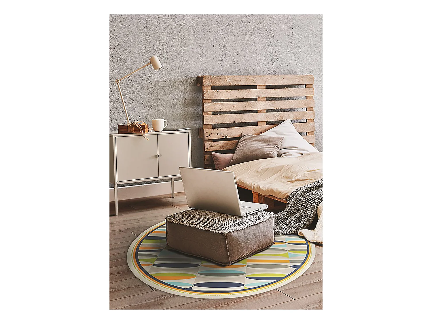 Tapis Vinyle 90cm Linoléum Imperméable Salon Rond PVC Pour la Cuisine - Ovales géométriques