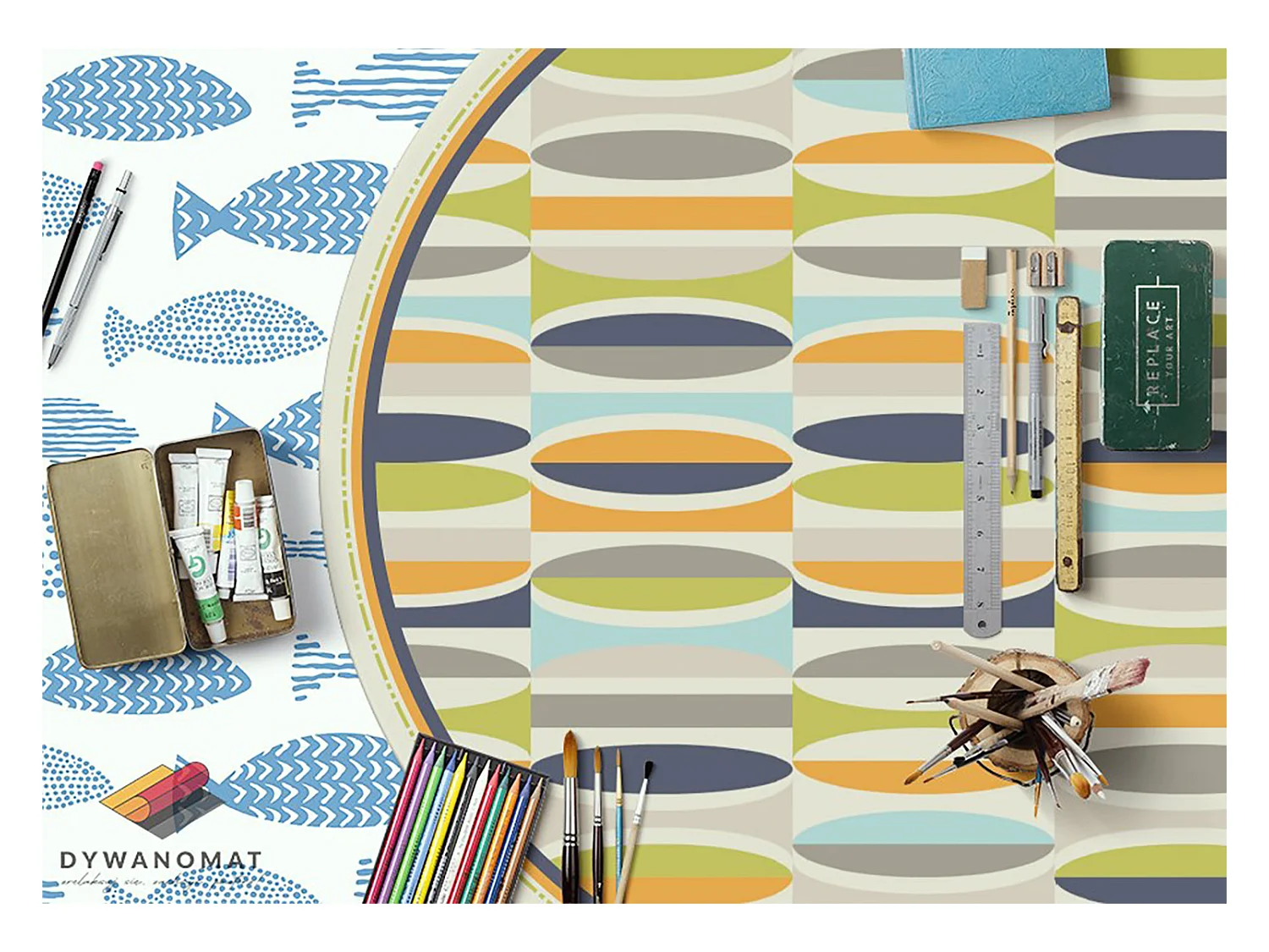 Tapis Vinyle 90cm Linoléum Imperméable Salon Rond PVC Pour la Cuisine - Ovales géométriques