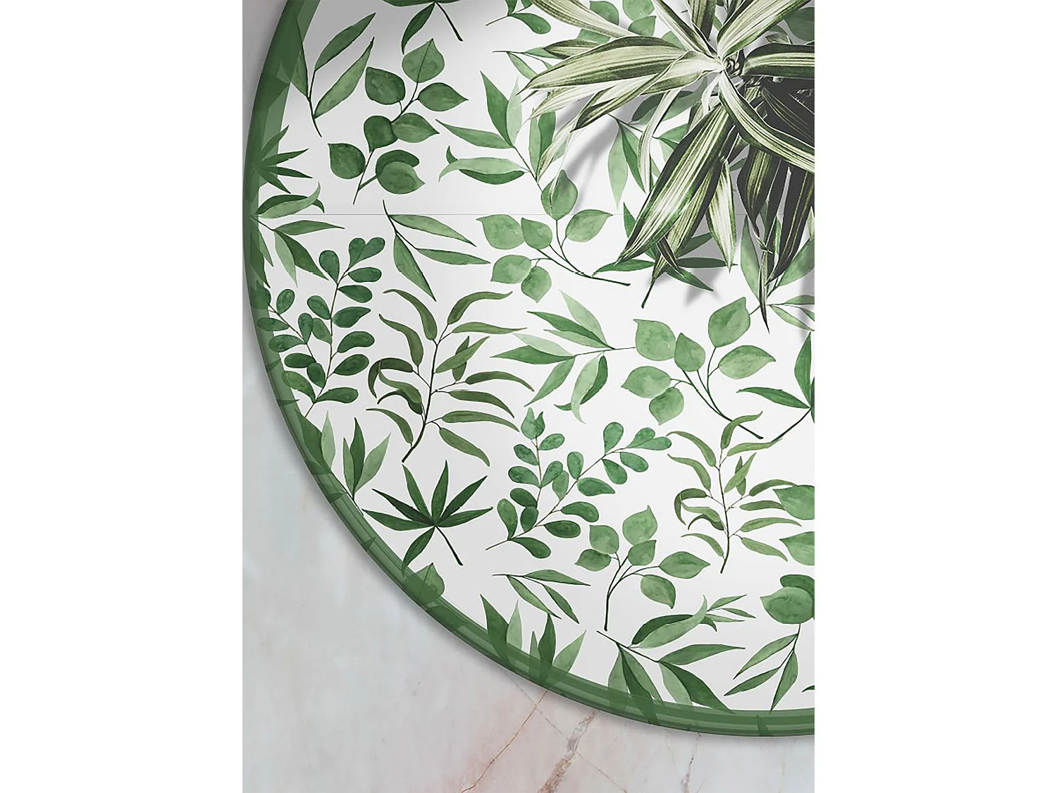 Teppich Vinyle 60cm PVC Wasserdicht Dekorativ Küchenmatte für das Wohnzimmer Rund - Kleine Blätter