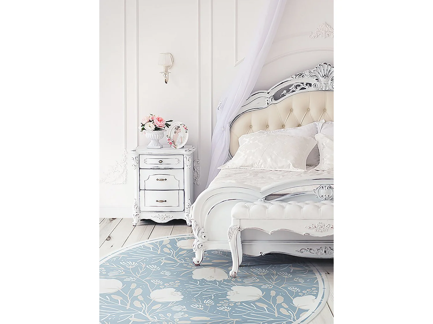 Tapis Vinyle 120cm Imperméable Pour la Cuisine PVC Salon Rond Linoléum - Pousses et bourgeons