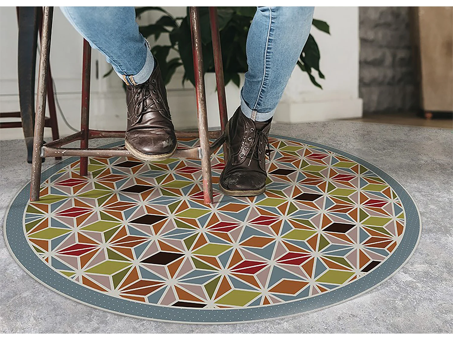 Alfombra Vinílica 120cm Salón de Cocina PVC Impermeable Decoración Vinilo Redonda - Caleidoscopio abstracto