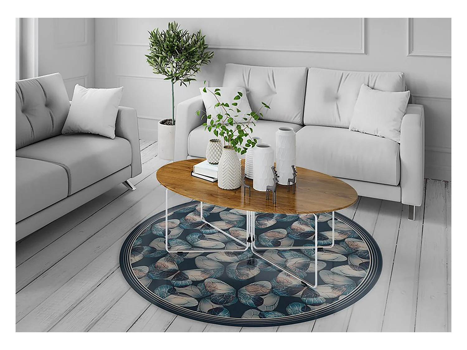 Teppich Vinyle 70cm für das Wohnzimmer Dekorativ Rund Wasserdicht Küchenmatte PVC - Schmetterlinge