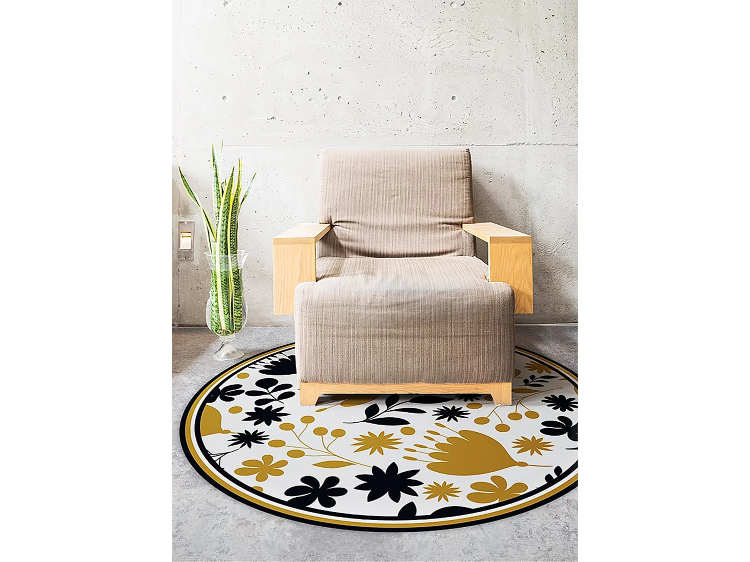 Teppich Vinyle 100cm PVC Wasserdicht Dekorativ Küchenmatte für das Wohnzimmer Rund - Blumenmuster