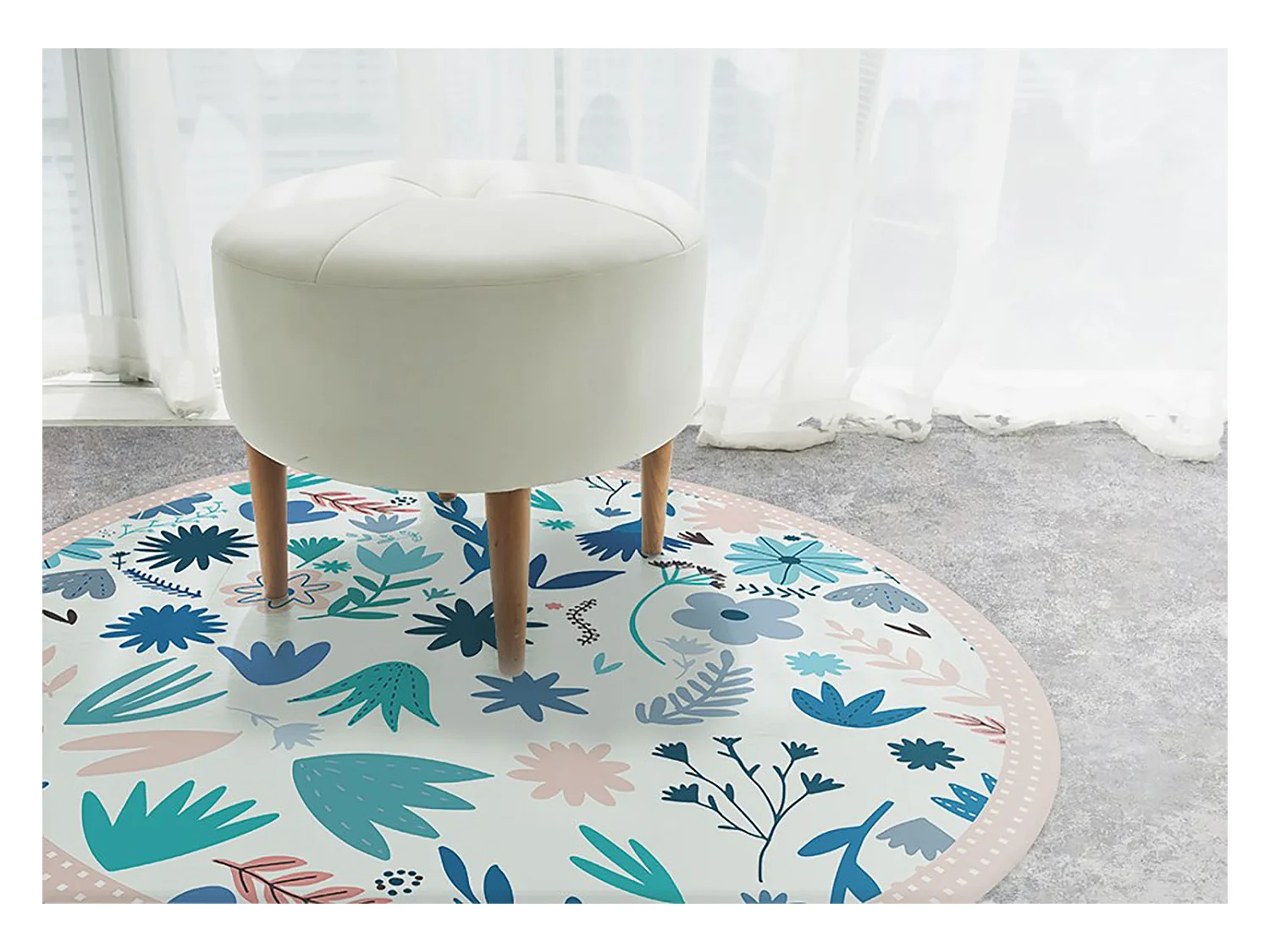 Tapis Vinyle 130cm Pour la Cuisine Rond PVC Salon Linoléum Imperméable - fleurs de pré