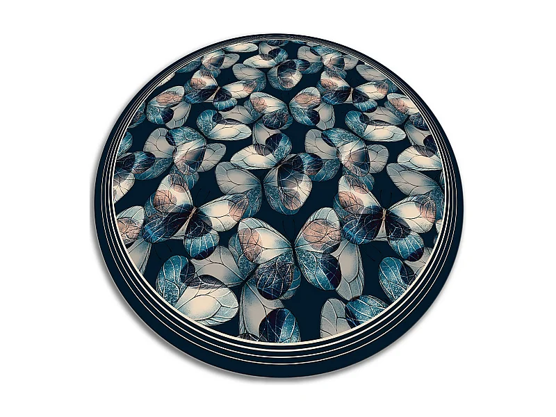 Tappeto Vinile 140cm Moderno Per la Cucina e il Soggiorno Rotondo Impermeabile PVC - Farfalle