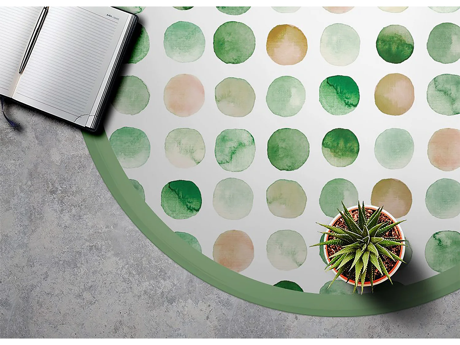 Tapis Vinyle 80cm Imperméable PVC Rond Salon Linoléum Pour la Cuisine - Points aquarelle