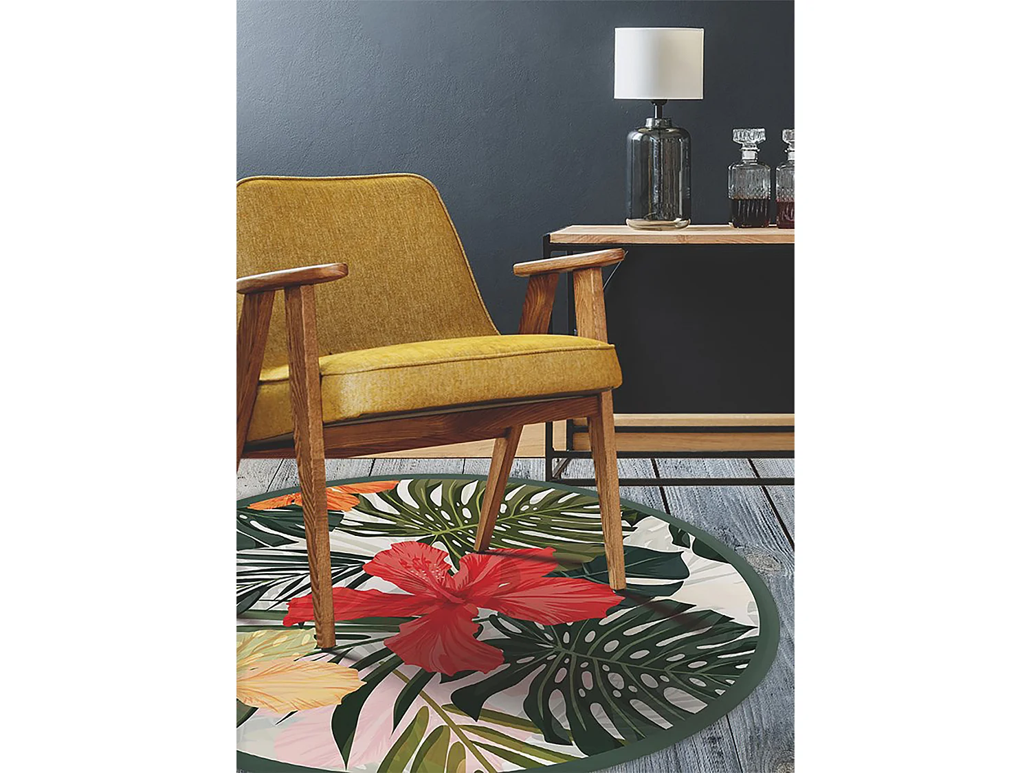 Tapijt Vinyl 130cm Decoratie PVC Rond Waterdichte voor Woonkamer Keuken - Paradijselijke bloemen