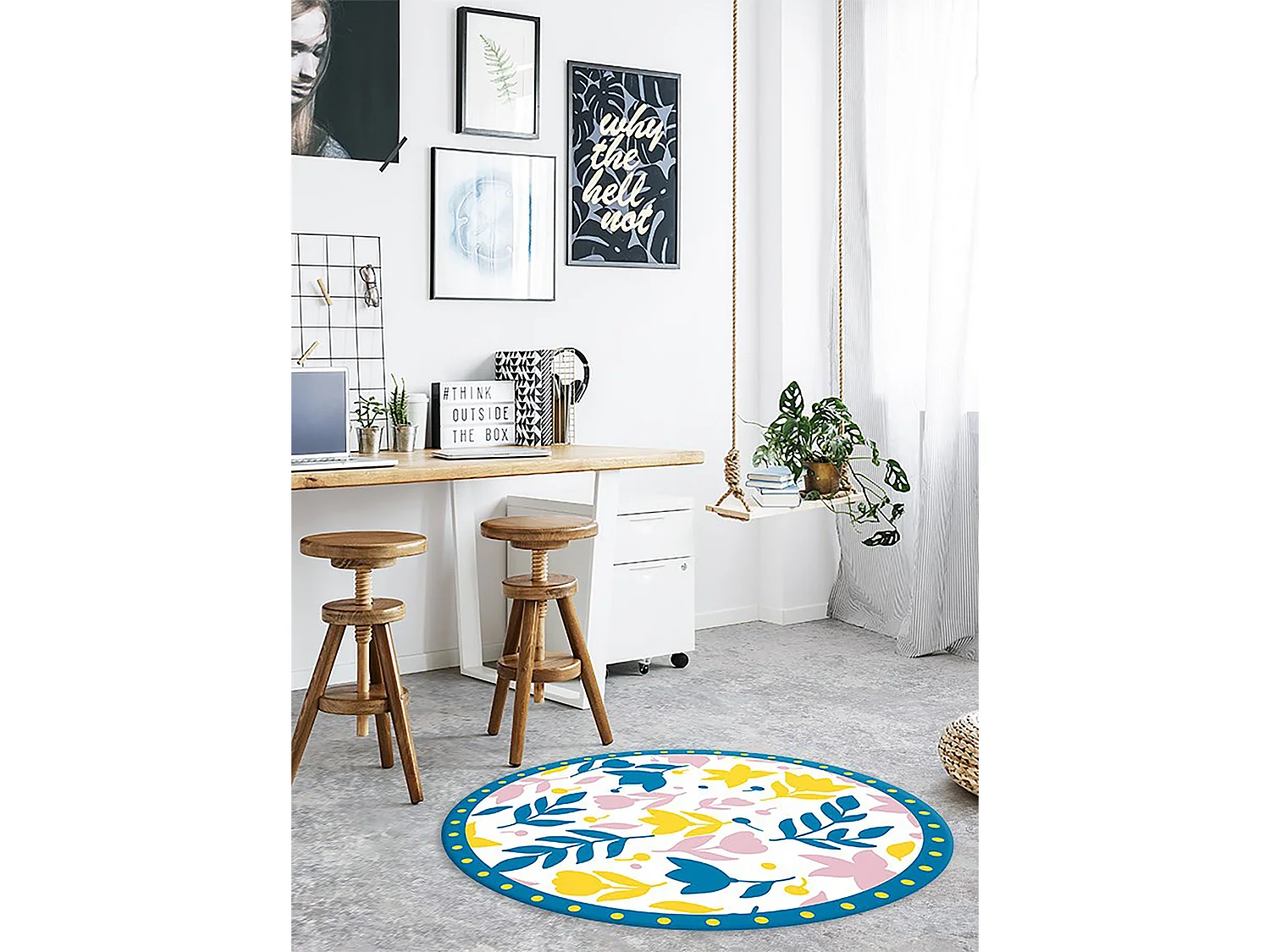 Teppich Vinyle 150cm Wasserdicht Dekorativ Rund Küchenmatte PVC für das Wohnzimmer - Abstrakte Blumen