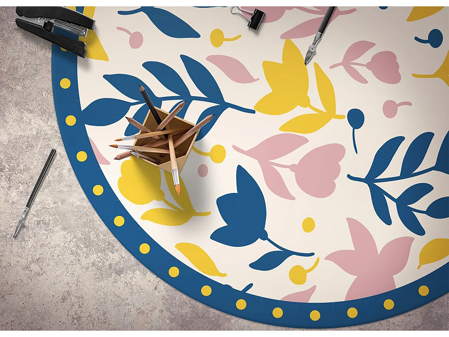 Tapis Vinyle 150cm Rond Salon Pour la Cuisine PVC Linoléum Imperméable - Fleurs abstraites