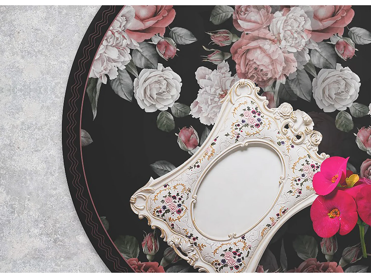 Teppich Vinyle 60cm Küchenmatte für das Wohnzimmer Rund PVC Dekorativ Wasserdicht - Rosen